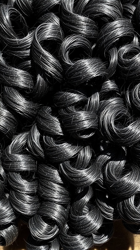 Defined 3C curls with a shiny and healthy appearance, showcasing their springy texture.